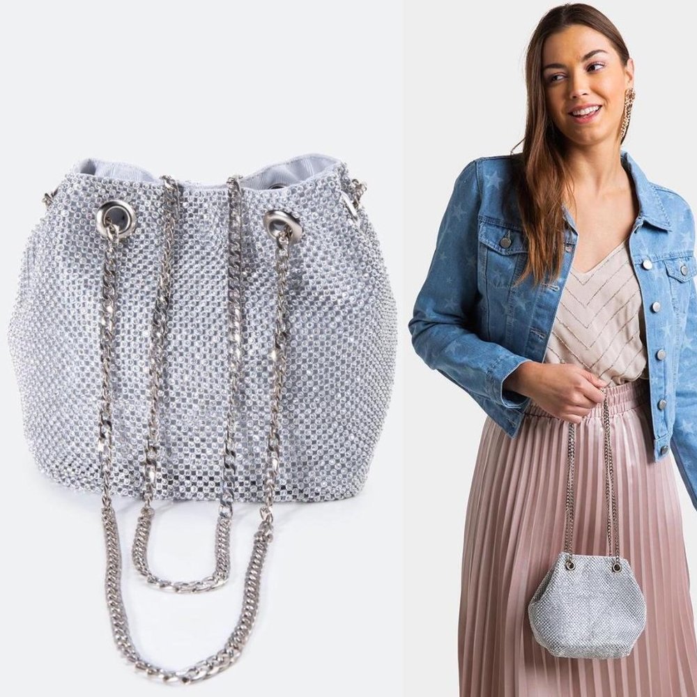 Francesca's | NWT Dani Mini Rhinestone Bucket Bag